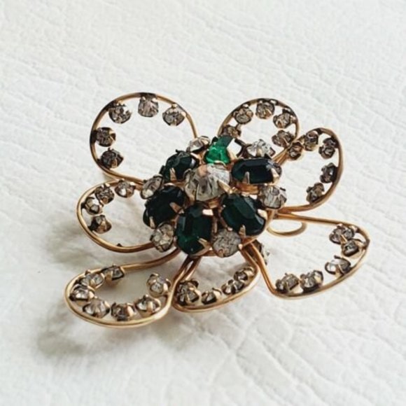 Vintage Harper 1/20 12k Gold Filled Emerald Green Baguette Brooch Pendant - Picture 3 of 8